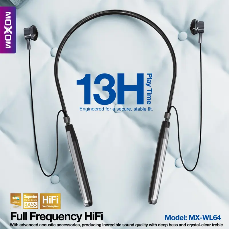 هندزفری گردنی مکسوم مدل MX-WL64 | هدفون بی‌سیم با بیس فوق‌العاده و طراحی هوشمند